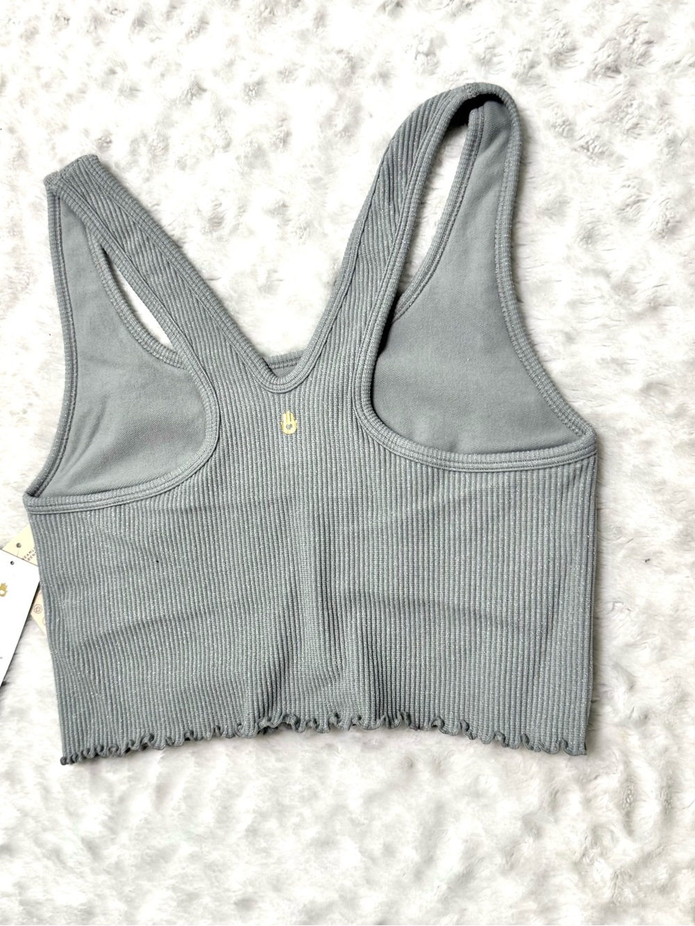 NWT- Spiritual Gangster Amor Shimmer Ribbed Cropped Tank Top - Light Gray - Picture 7 of 16